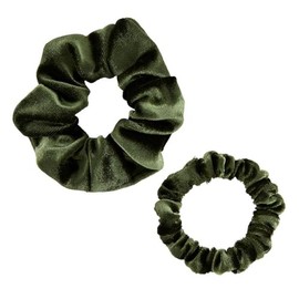 Bella Tangle Free Scrunchie Hair Tie Accessory in Ornament for Gift Basket or Stocking Stuffer, Small and Large Velvet Emerald Green - PACK OF 2
