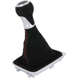 Gear Knob + Gear Stick Gaiter Set 6 Gears Suitable for VW Golf 7 VII, 2012-2021, Plug & Play, Car Gear Lever Shift Gaiter, with Frame, Black - Red Stitching