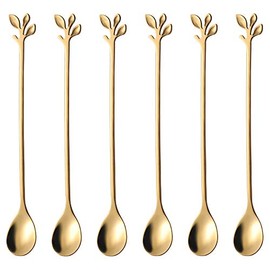 AnSaw Small 6.5-Inch Leaf Coffee spoon set, 6 Pcs Gold Stainless Steel Teaspoons