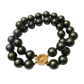 2-strand sea shell pearl bracelet - black sea shell pearl bracelet for woman 8 inch 8mm dmb0050-20