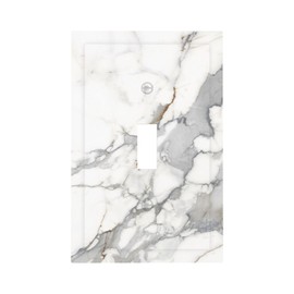 Ukutarly Gray White Marble 1 Gang Single Rocker Decorative Electrical Wall Plate Light Switch Cover Grey Outlet Faceplate Switchplate Receptacle Cover For Kitchen Home Office Room