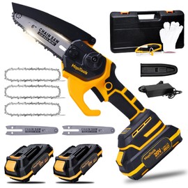 MoJoTools Mini Chainsaw 6-Inch Cordless, Battery-Powered with 2 Batteries for Tree Trimming, Branch Cutting, Gardening – Gift for Dad and Husband
