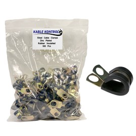 Kable Kontrol 100 Pack 3/8 Inch Steel Cable Clamps, Zinc Plated Wire Clamp, Rubber Coated Insulated, Cable Management for Hose, Steel Pipe, Wires, Cords, Conduits, Construction and Automotive