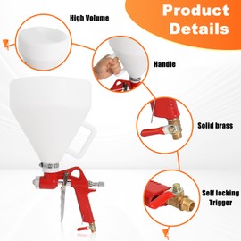 Drywall Texture Sprayer, Air Paint Sprayer Gun with 1.32 Gallon Hopper, 3 Nozzles (4.5mm/6.0mm/8.0mm) for Orange Peel, Stucco & Popcorn – Heavy-Duty Air Spray Gun for Walls & Ceiling Repair (Red)