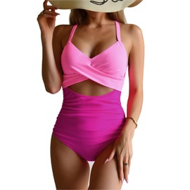 COLIZERE Traje de Baño para Mujer Completo Bañador sin Manga con Cuello en V para Playa Piscina