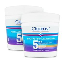 Clearasil 5-In-1 Multi-Action Cleansing Salicylic Acid Pads, Face Exfoliating For Acne Prone Skin, Unblock Pores, Reduces Blackheads, Pimples & Excess Oil, Everyday Spot Prevention, 65's (Pack Of 2)