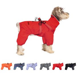 Small Dog Harness Raincoat,Adjustable Dog 4-Legs Rainwaer Jacket Pet Waterproof Windproof Reflective Jumpsuit,Dog Full Coverage Poncho Coat for Small Medium Dogs_3XL(Red)