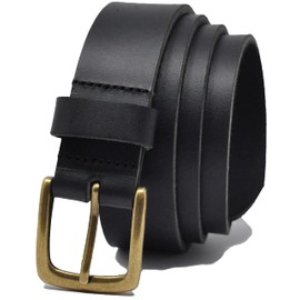Ashford Ridge Made in England 34mm Full Hide Leather Belt with Brass Colour Buckle - Black XL