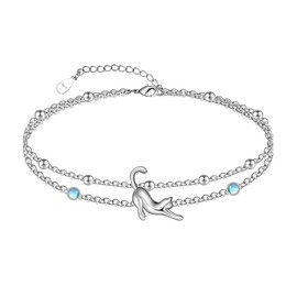 Cats Ankle 925 Sterling Silver Ankle Bracelet for Women Dainty Layered Anklet Bracelet Boho Anklets Bracelet Beach Adjustable Anklets
