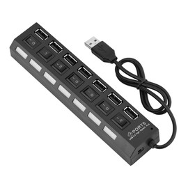 7 Port USB Hub,480Mbps No Conflict Plug & Play USB 2.0 Charger Hub with 7 Independent Switches and Multi-Level for Mobile Phone, Tablet PC, Keyboard, Mouse, Hard Drive, etc