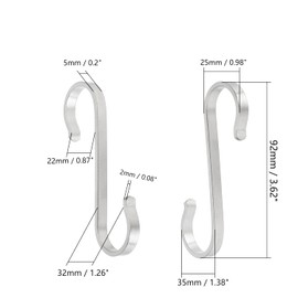 MroMax 15Pcs Heavy Duty S Hooks 92x36mm Flat Nickel Plating Pan Holder Rack Hooks Hanging Hangers S Shaped Hooks for Kitchenware Pots Utensils Clothes Bags Towels Plants Silver Tone