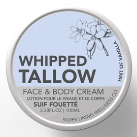 Whipped Grass Fed Beef Tallow Skincare Men and Women, Natural Body Lotion & Face Cream, Organic Beef Tallow Moisturizer for Skin, All-Natural, Hydrates and Nourishes, 3.38floz (100ml) Hint of Vanilla