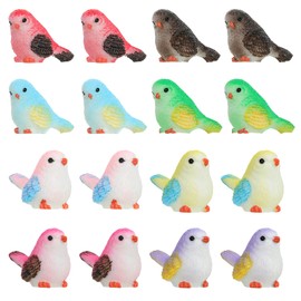 16 Pcs Miniature Bird Figurines Mini Resin Birds Figurines Decorative Figurines Dollhouse Simulation Bird Figures Mini Bird Figures Cute Animal Model Small Birds for Crafts Garden Micro Landscape