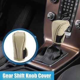 A ABSOPRO Car Shift Knob Cover with Breathable Design Universal Vehicle Interior Shift Gear Cover Trim Accessories Decorative Faux Leather Beige