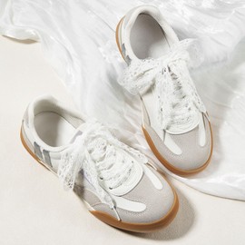 ZOOEASS 2 Pairs Fancy Shoe Laces Women 3CM Wide Flat Lace Shoelaces for Sneakers Casual Shoe Strings(2P-Style1-White(120cm))