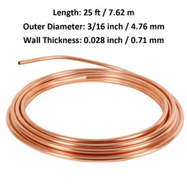 MOCNT Car Copper Brake Pipe 3/16" Brake Pipe Copper Coated Steel Tubing Car Brake Pipe Line Fuel Hose Tubing Auto Replacement Brake Line Kit with 16 Nuts Fittings Length 25 Foot