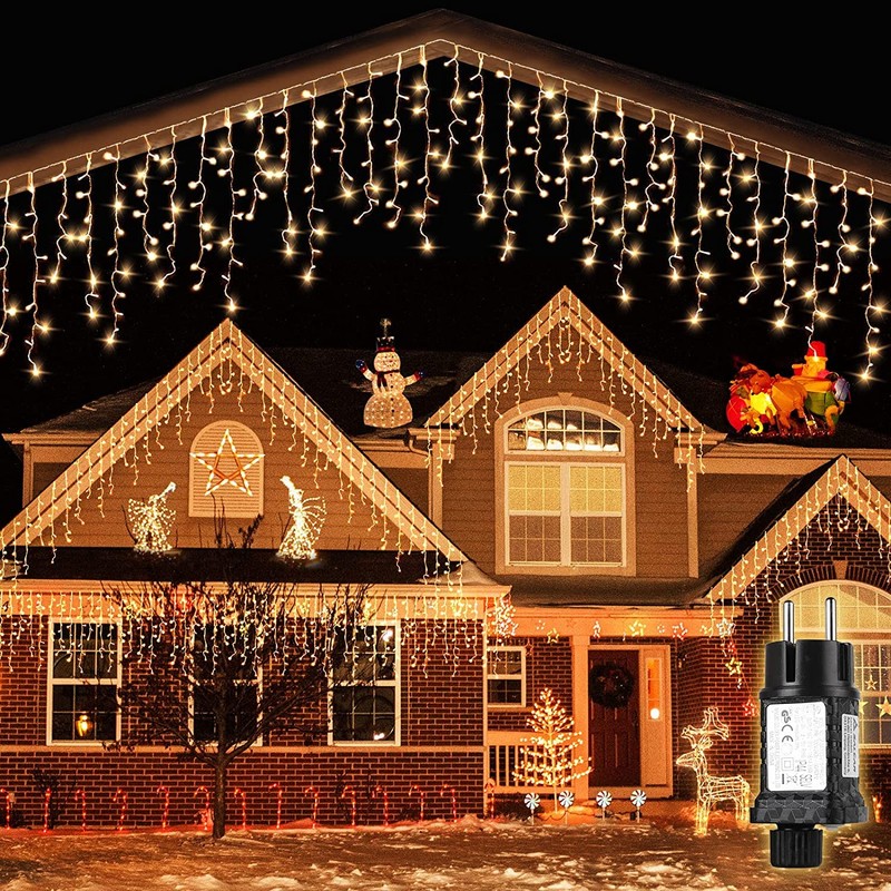SALCAR LED Eisregen Lichterkette Außen 10m, Lichtervorhang Fenster Weihnachten Innen