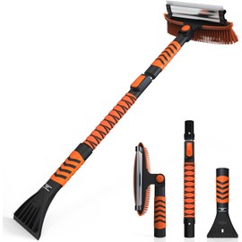 1PZ NR4-MS2 Snow Brush and Ice Scraper 3 in 1 Sturdy Snow Brush with Squeegee Windshield with Foam Grip and 360° Pivoting Brush Head Light Weight Anti-Freeze Extreme Durability for Car Truck SUV