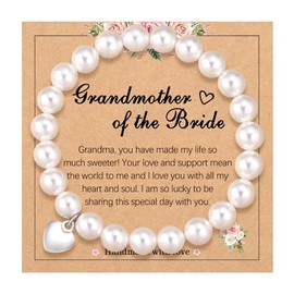 Nexoluxa Pearl Bracelets for Women Faux Pearl Strand Braclet Adjustable White Stretch Crystal Jewelry Gifts for Bridesmaid Bridal Mom Party Jewelry with Quote Card, Grandmother