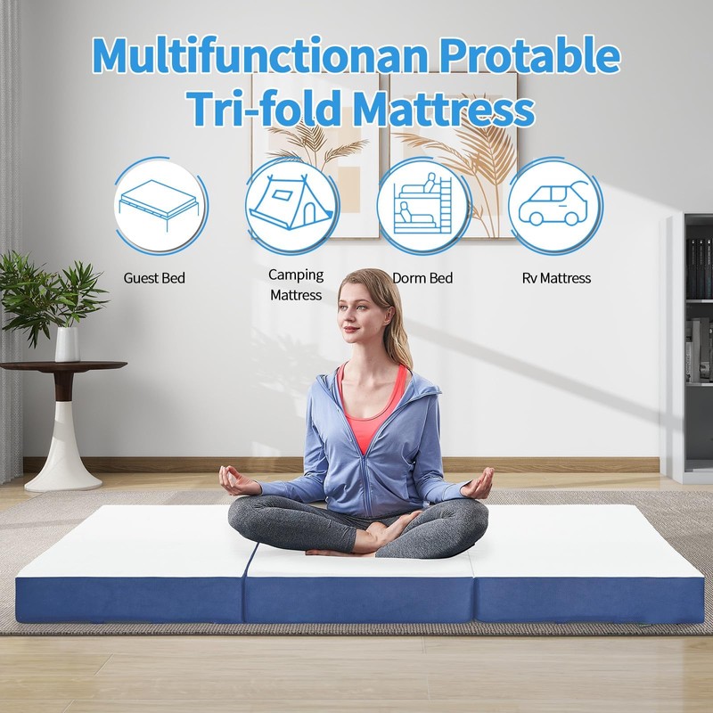 Folding Mattress Single,4 inch Memory Foam Tri Portable Trifold Mattress