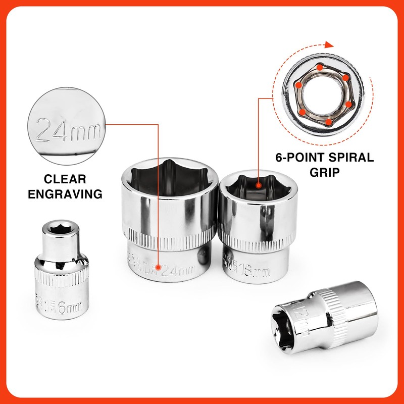 Egofine 21pcs 3/8 Inch Ratchet Socket Wrench Set, Drive Socket