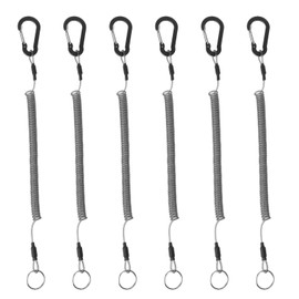 ElevateTech Spiral Key Chain, Pack of 6, Spiral Cable Key Chain with Carabiner, Elastic Safety Strap, Safety Rope, Outdoor Spiral Cable for Fishing, Boating, Camping, Outdoor (Black)
