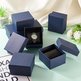 Bestewelry 12Pcs 3.35x3.3x2.17 Inch Jewelry Boxes Cardboard Paper Jewelry Box Small Jewelry Present Case Jewelry Package Boxes with Pillow for Bracelets Watch Necklace - Midnight Blue