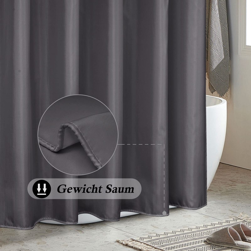 EurCross Shower Curtain, 180 x 180 cm, Dark Grey, Waterproof,