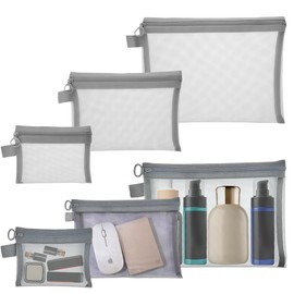 Keeshibao Small Zipper Pouch Bags, Mesh Cosmetic Bags/Pencil Pouch, Nylon Diaper Bag/Purse Organizer, Mesh Bags with Zipper, Clear Makeup Pouches, for Home Office Travel(3-Pack,3-Size, Gray)