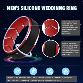 Silicone Wedding Rings for Men 1/4/5/6/7 Multipack of Breathable Airflow Inner Grooves,Step Edge Sleek Design Rubber Engagement Bands 8.5mm Wide 2mm Thick