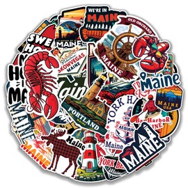 MONIZY Maine State Travel Stickers 50 Pieces Vinyl Waterproof Decal for Laptop Water Bottle Phone Car Window Bike Motorcycle Stakeboard Scrapbook Vacation Sticker Gifts