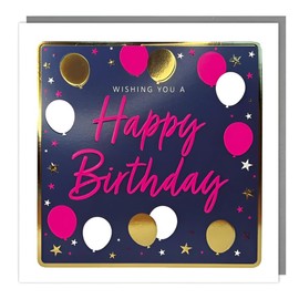 Tracks Publishing Female Birthday Card - Happy Birthday Card with Balloons and Stars Design and Embossed Foil Details - Birthday Card for Women, Girls