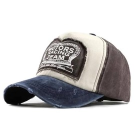 Motorcycle Racing Hat, Retro Vintage Style, Adjustable Strap Distressed Cotton Baseball Cap Trucker Hiking Hat (Cotton, Navy Brown)