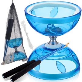 Simgoing Chinese Yoyo Diabolo Set includes Colorful LED Diabolo Toy Light Up with 2 Pieces Diabolo Sticks, 1 Piece Diabolo String, 1 Piece Net Bag for Fun (without LED,Blue)