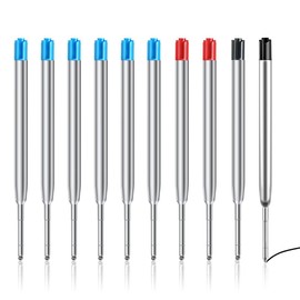 HABNI Pack of 10 Ballpoint Pen Refills Large Capacity Metal Ballpoint Pen Refills for G2 Format Compatible Refills 1.0 mm Line Width Height 9.9 cm (6 Blue + 2 Black + 2 Red)