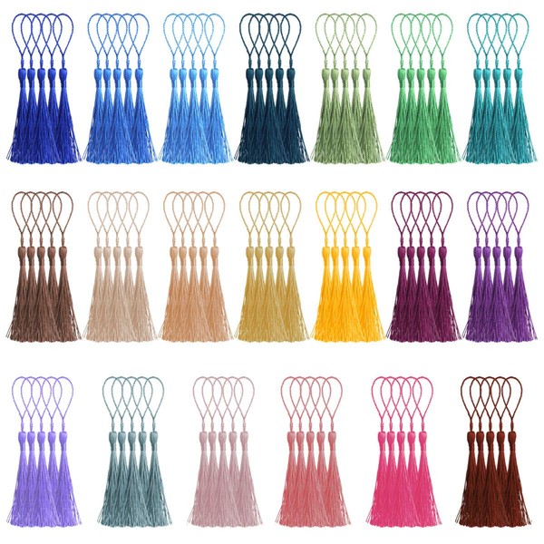 CREATRILL 100 Pcs 13cm/5 Inch Silky Handmade Soft Craft Mini Tassels with Loops for Jewelry Making, DIY Projects, Bookmarks, 20 Colors, 5 Pcs of Each