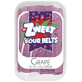 Zweet - Sour Grape Belts | 10 Oz - Resealable Tub, Gummy Candy, Licorice, Low Calorie, Kosher, Non-GMO