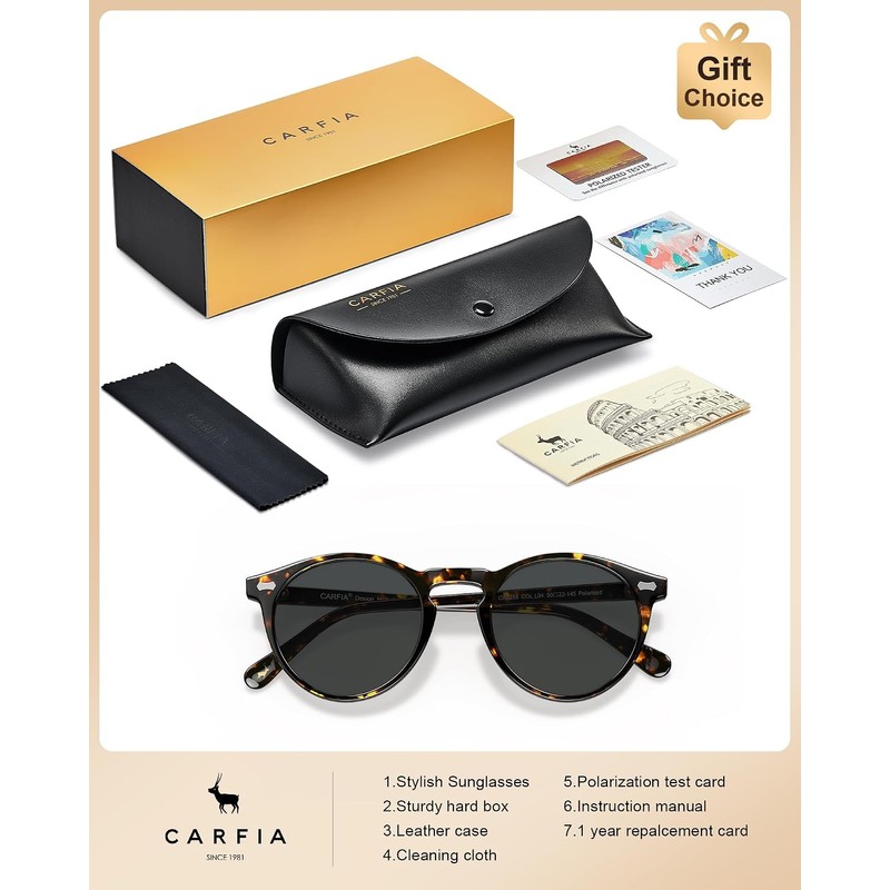 CARFIA Gafas de sol de acetato polarizadas para hombre Retro