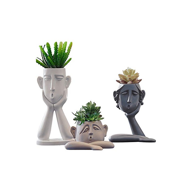 Kelendle 3 Pack Indoor Outdoor Heads Planter Resin Succulent Planter