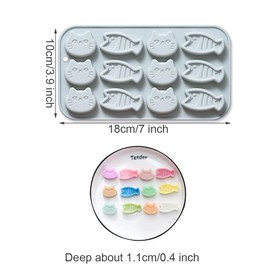 2 Pack Cat and Fish Shaped Silicone Mold, 12 Cavity 3D Mini Fishes Cat Treat Silicone Tray Baking Tools for Candy Chocolate Biscuit Cookie Dog Snacks Soap Resin Clay