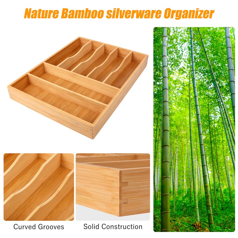 Bellsal Bamboo Silverware Drawer Organizer, Kitchen Utensil Drawer Organizers, 12"x15.7"