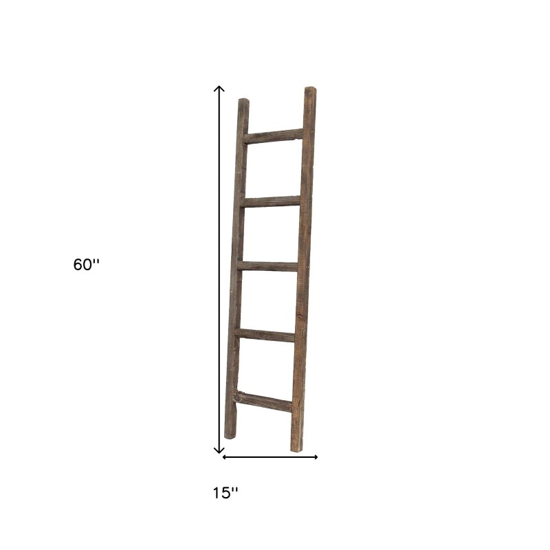 HomeRoots 5 Step Rustic Espresso Gray Wood Ladder Shelf