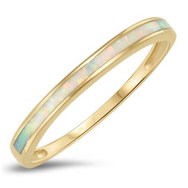 IXRX IxthusRex Jewelry 10k Solid Yellow Gold White Opal Inlay Band Ring Size 9