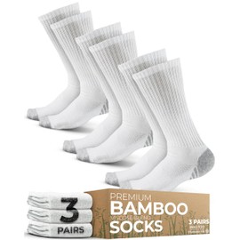 Pembrook 3 Pairs Bamboo Viscose Socks Mens - Premium Moisture Wicking Socks Men for Sweaty Feet, Bamboo Crew, Anti Sweat, White