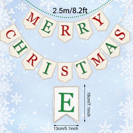 Whaline 2Pcs Christmas Burlap Banner Felt Merry Christmas Banner Red Green White Xmas Bunting Garland Pre-Assembled Celebration Hanging Decorations for Home Party Supplies