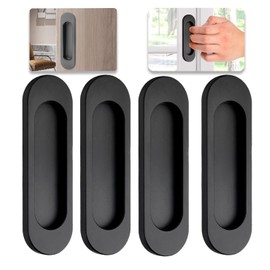 4 Pack Sliding Door Handle 3.93" Self-Stick Oval Sliding Door Pulls, Matte Black Stainless Steel Cabinet Drawer Knob for Kitchen Cupboard Wardrobe Dresser Barn Door Closet