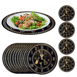 New Year Placemats Set Paper Placemats New Year Black Gold Clock Pattern Disposable Dining Table Place Mats Christmas Winter Kitchen Decor Home Decorations(30 Pack)