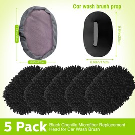 Tallew 5 Pcs Car Wash Mitt Kit, Car Clean Brush Not Included, Microfiber Mitt Clean Detail Cleaning Tools Truck Washing Chenille Scratch Free Replacement Kit for Auto RV Pickup Bus (Black)