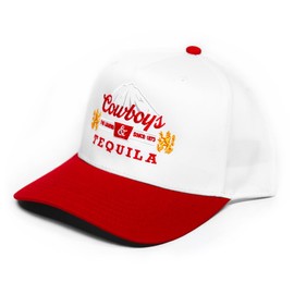 Vintage Trucker Hat Collection | Cowboy Cowgirl Country Western Retro | Premium Embroidered Snapback Hat for Men & Women (US, Alpha, One Size, Cowboys & Tequila (Red/White))