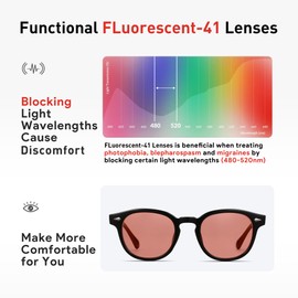 ZIHVEUC ZIHVEUC 2 Pack FL Fluorescent 41 Tinted Migraine Glasses Light Sensitivity Eyeglasses Indoor/Outdoor Photophobia Eyewear(Black+Clear,0.00)